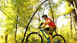 A person riding a mountain bike through a forested area. - Holiday Inn Express Hotel & Suites Inverness by IHG (Lecanto)
