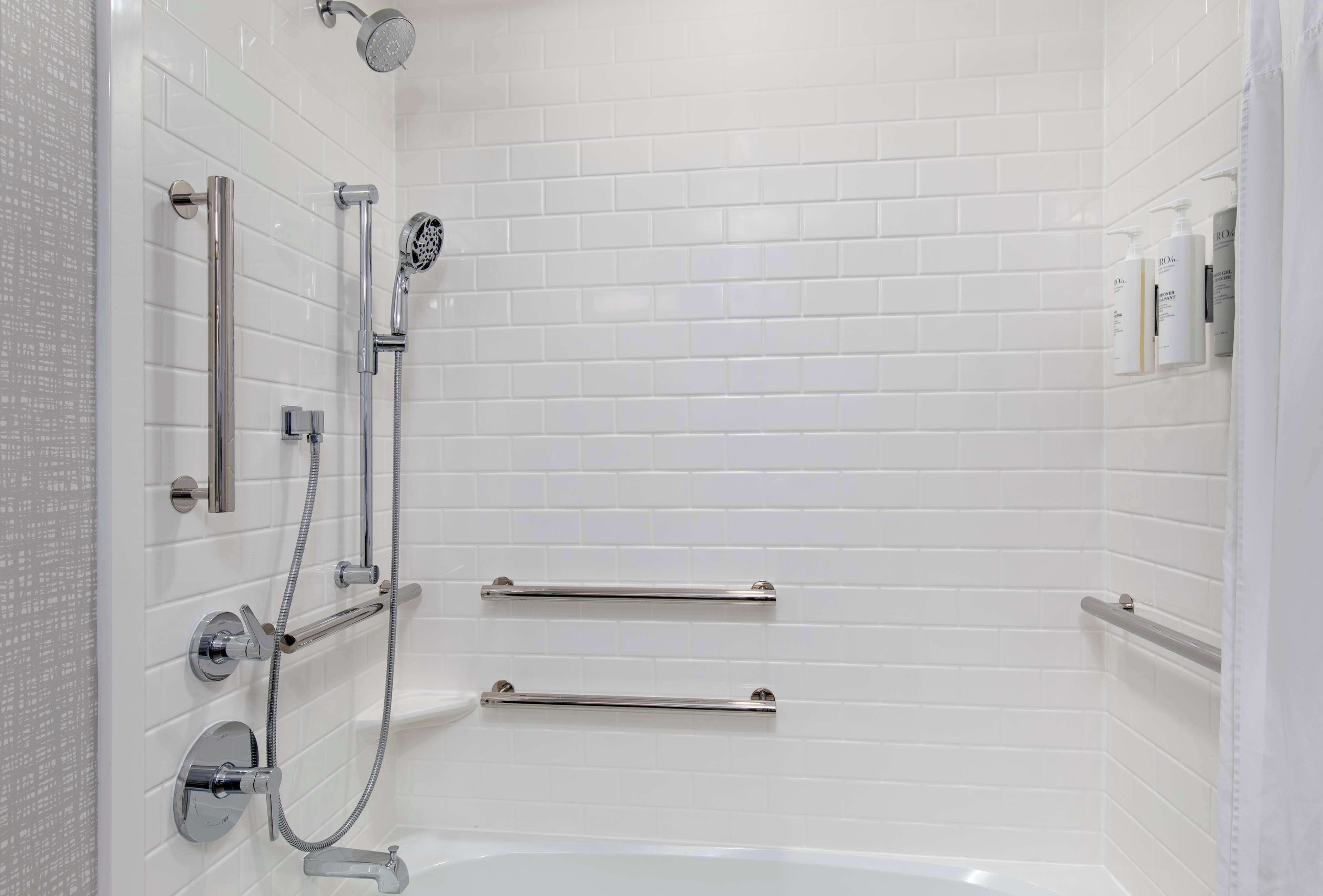 room, 1 king bed, accessible, non smoking (mobility & hearing, bathtub) | bathroom | shower, hair dryer, towels