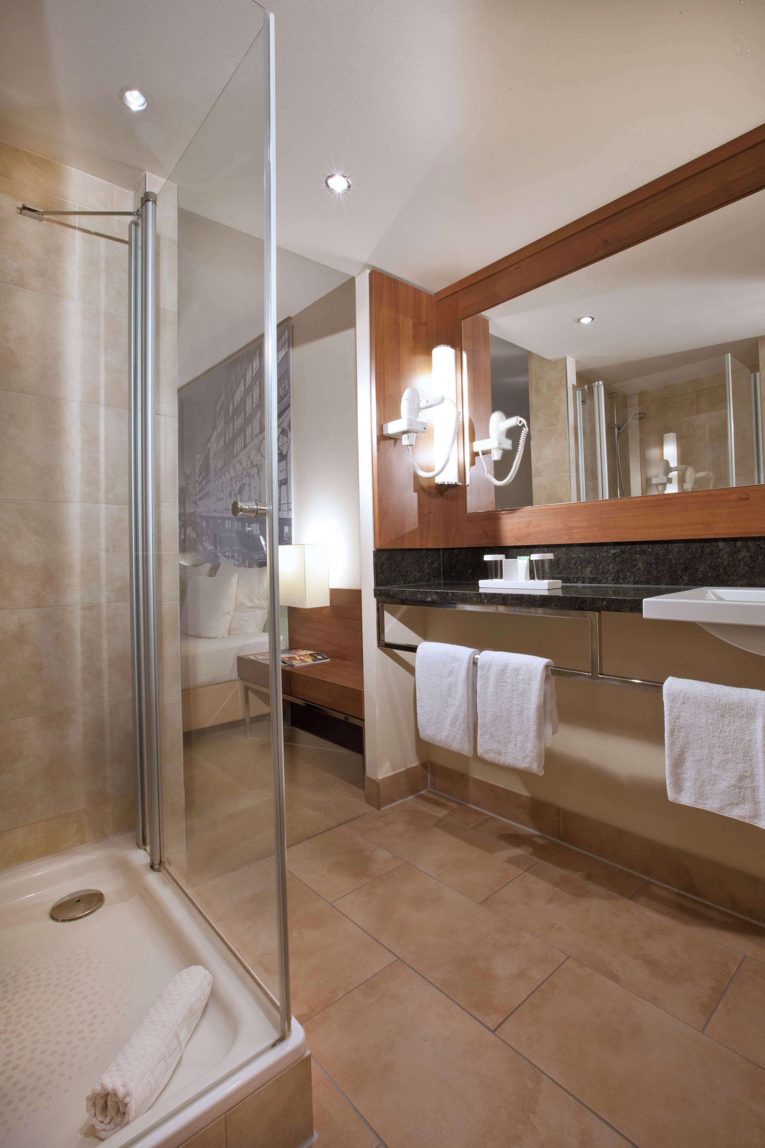 shower, eco-friendly toiletries, hair dryer, bathrobes