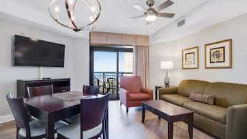 Suite, 1 Bedroom, Partial Ocean View | Living room | Flat-screen TV, DVD player