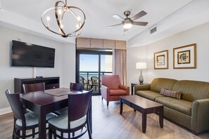 Suite, 1 Bedroom, Partial Ocean View | Living room | Flat-screen TV, DVD player