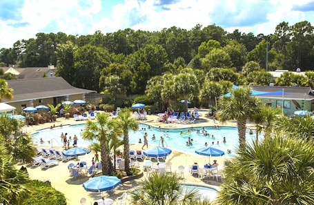Indoor pool, outdoor pool, pool umbrellas, sun loungers