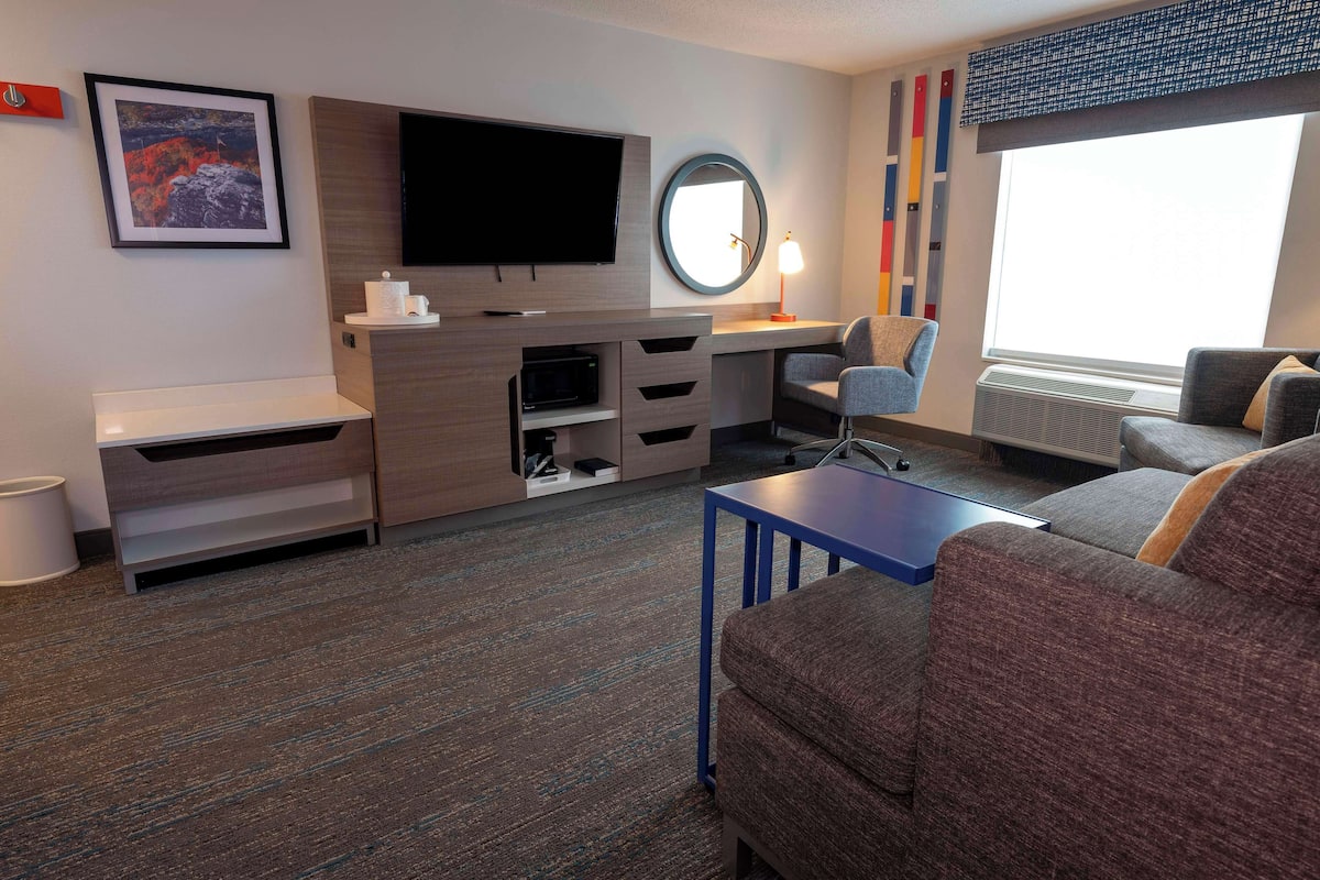 Suite, 1 King Bed, Refrigerator & Microwave (Wet bar) | Living area | Flat-screen TV