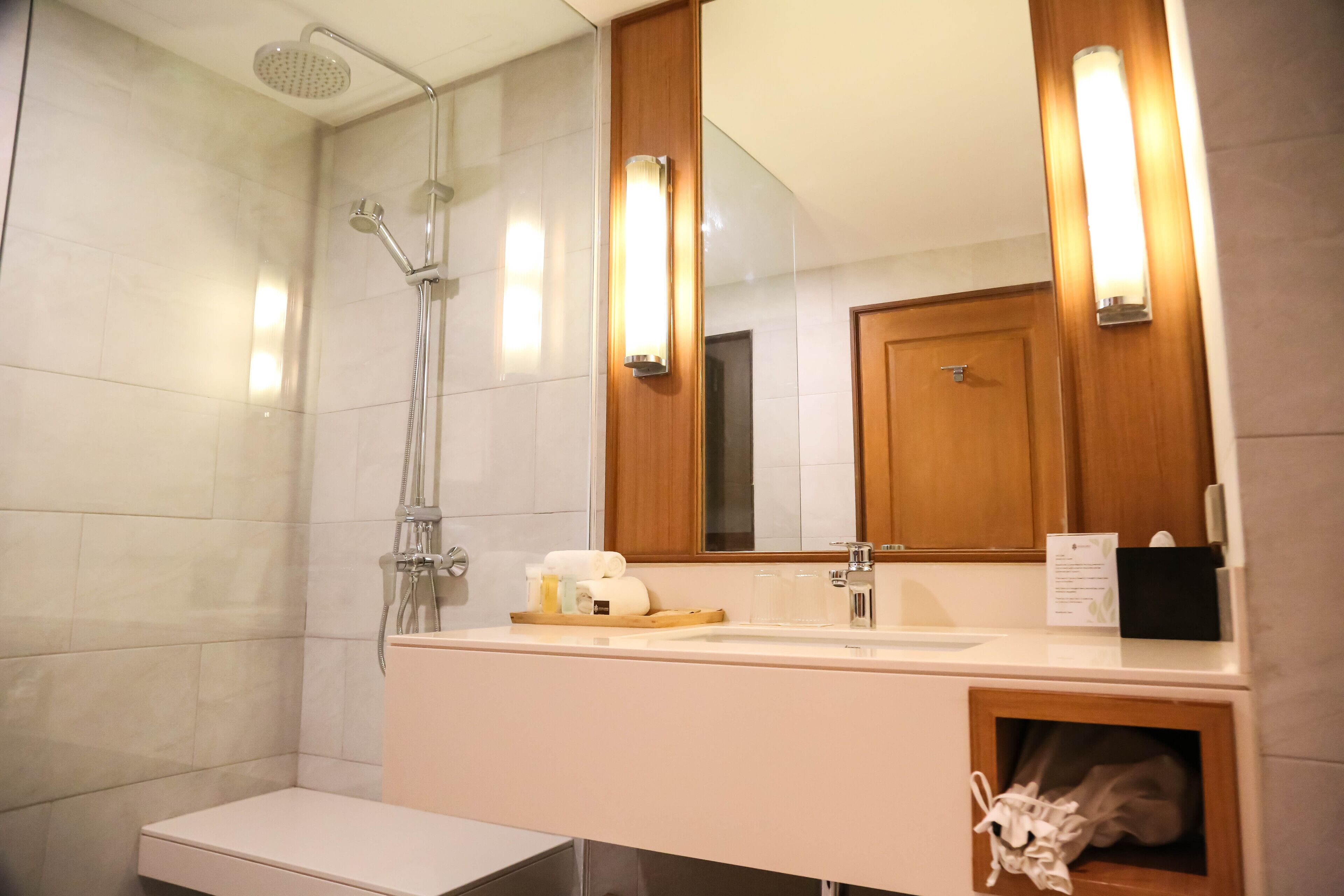 superior room | bathroom | shower, free toiletries, hair dryer, bathrobes