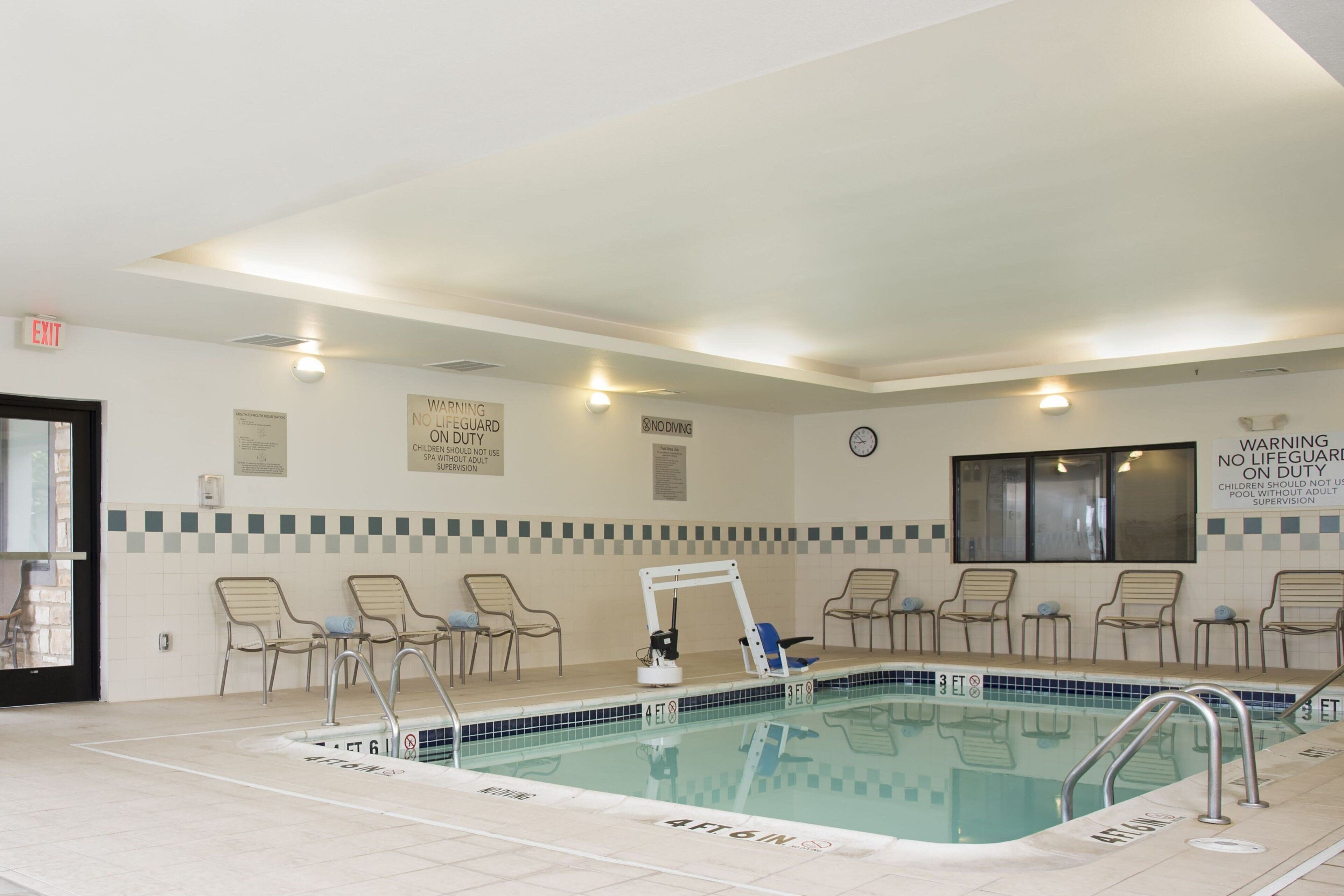 indoor pool, open 6:00 am to 11:00 pm, pool loungers