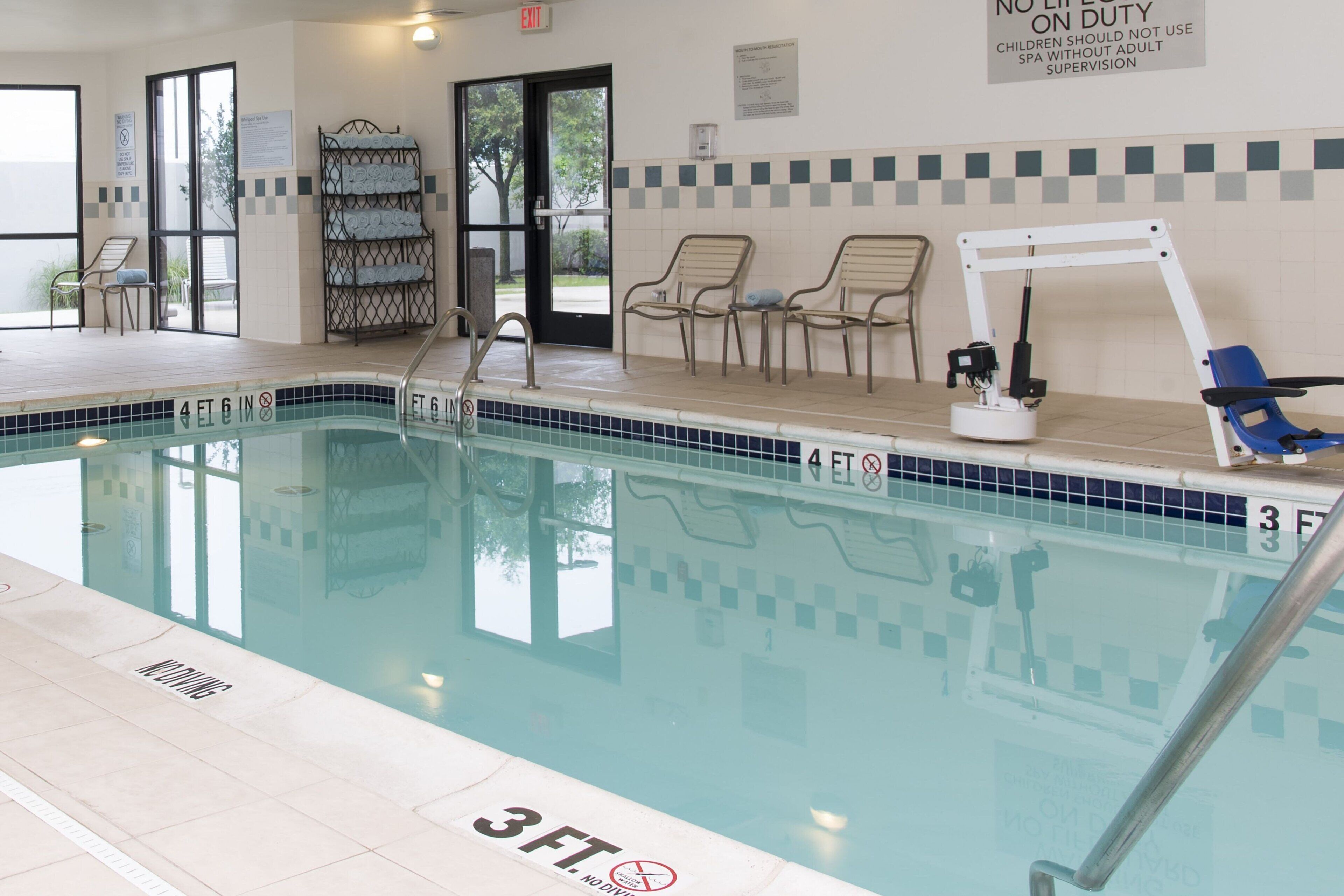 indoor pool, open 6:00 am to 11:00 pm, pool loungers