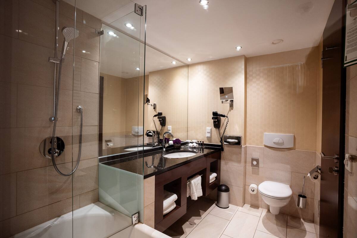 superior double room | bathroom | free toiletries, hair dryer, towels