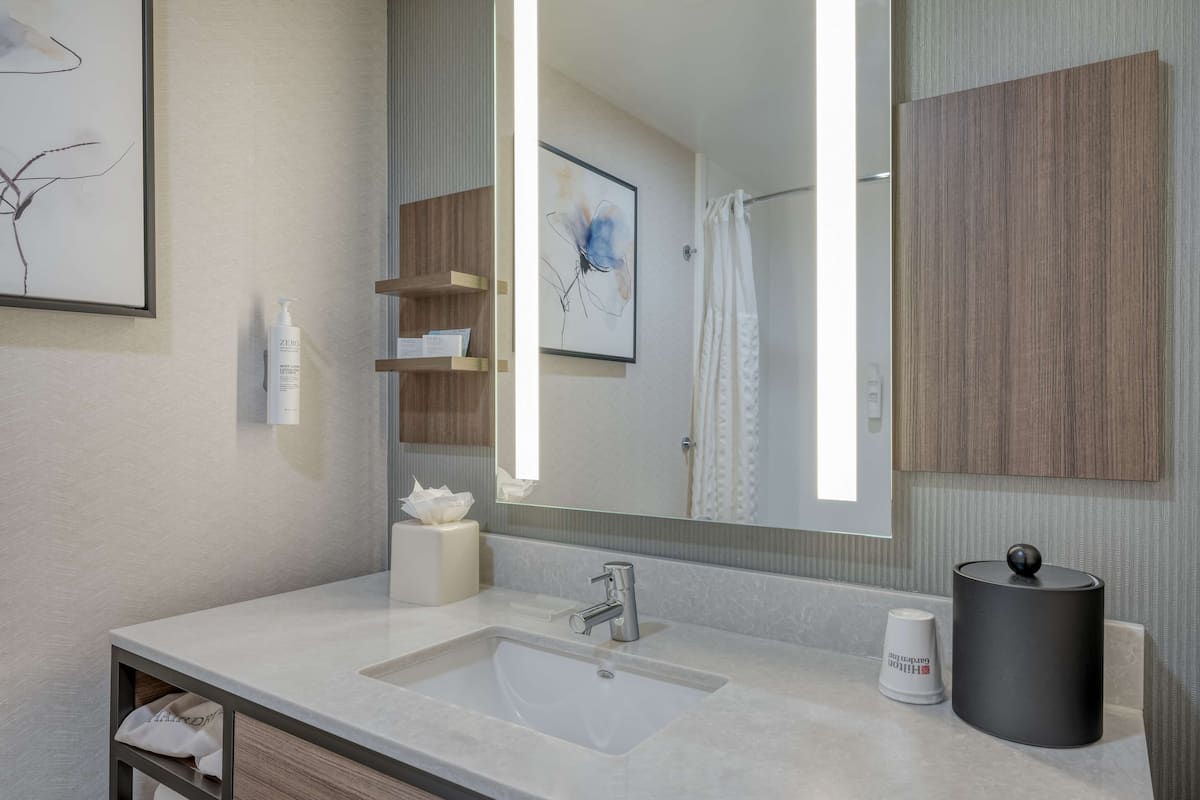 Articles de toilette (gratuits), séchoir à cheveux, serviettes fournies