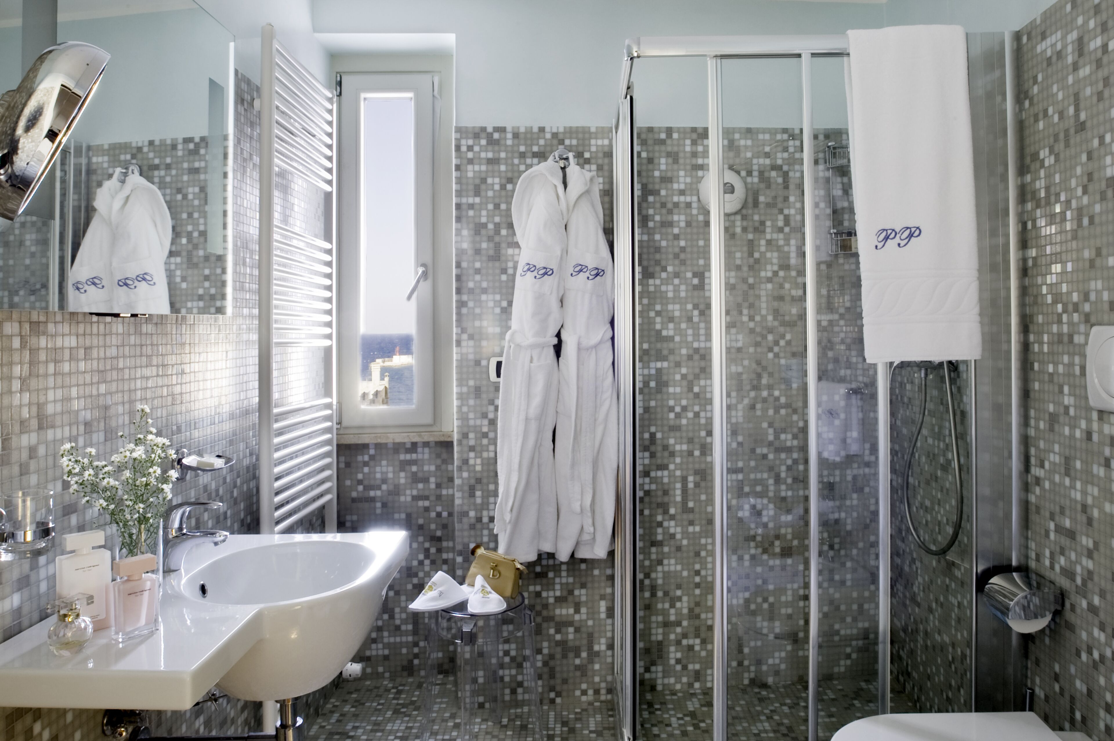classic double or twin room | bathroom | shower, hair dryer, bathrobes, slippers