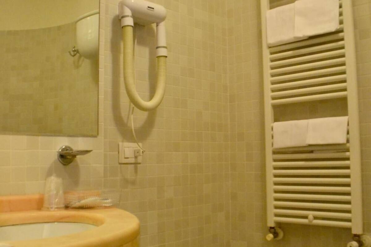 free toiletries, hair dryer, bidet, towels