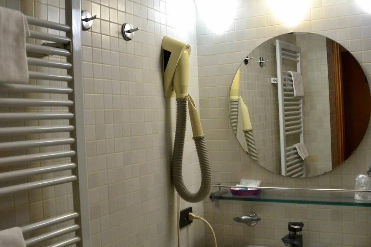 free toiletries, hair dryer, bidet, towels