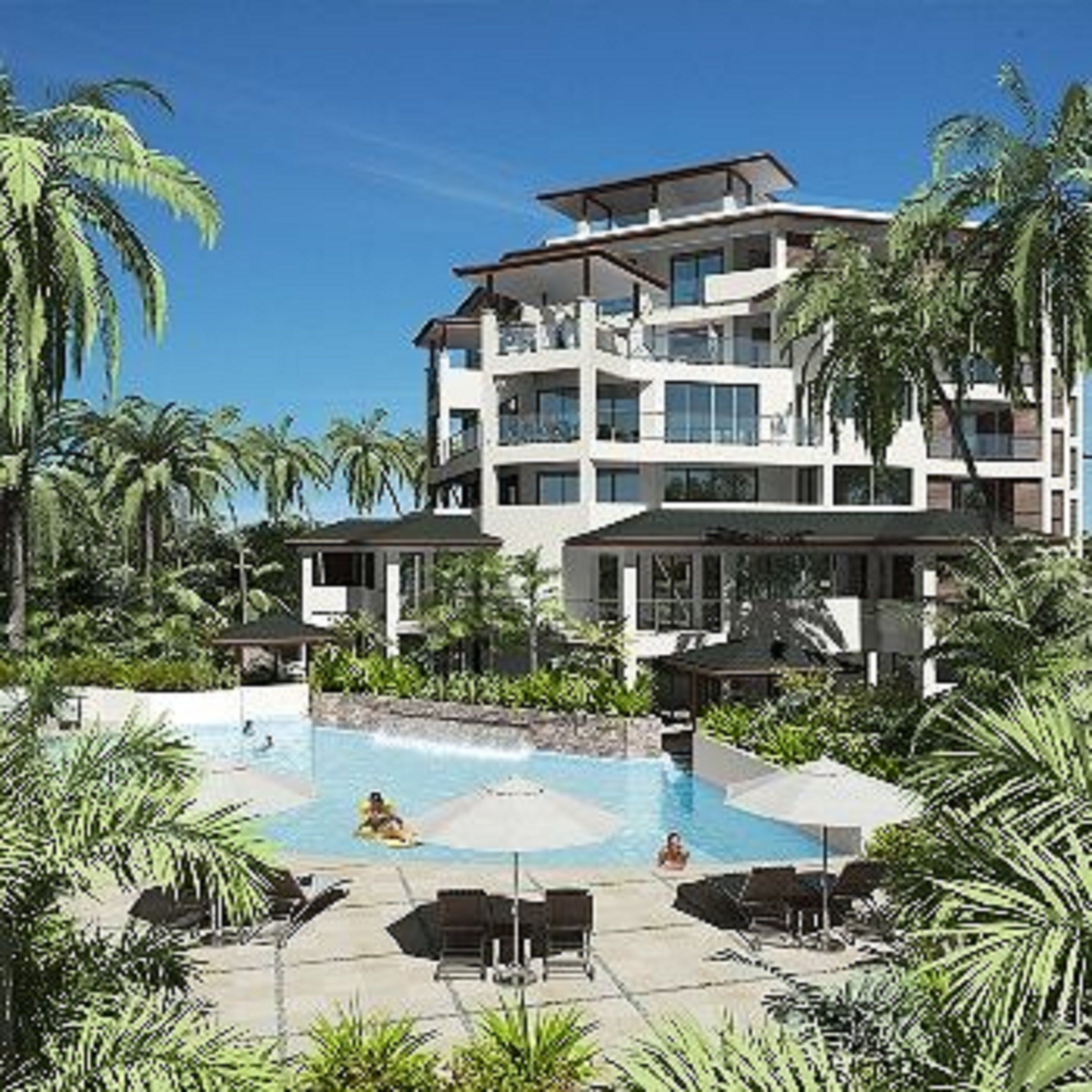 Outdoor pool, pool umbrellas, pool loungers