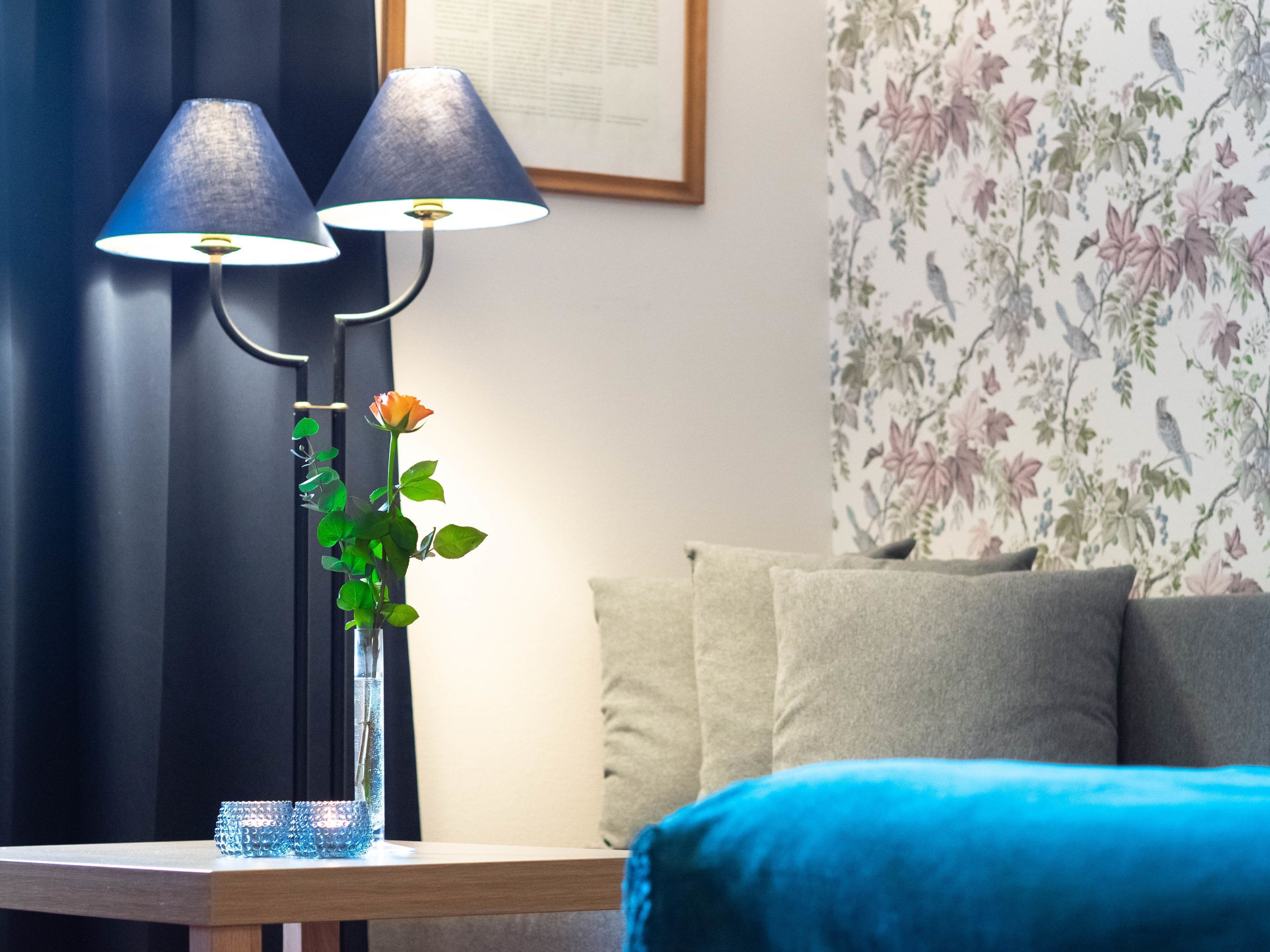 Individually decorated, individually furnished, desk, laptop workspace