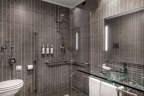 Standard Room, 1 King Bed | Bathroom | Combined shower/tub, deep soaking tub, free toiletries, hair dryer