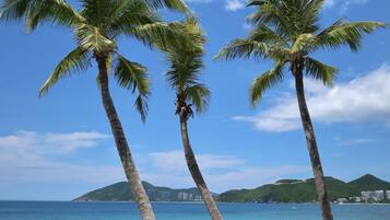 Private beach, sun loungers, beach umbrellas, beach towels