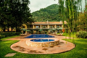 Outdoor pool, pool umbrellas