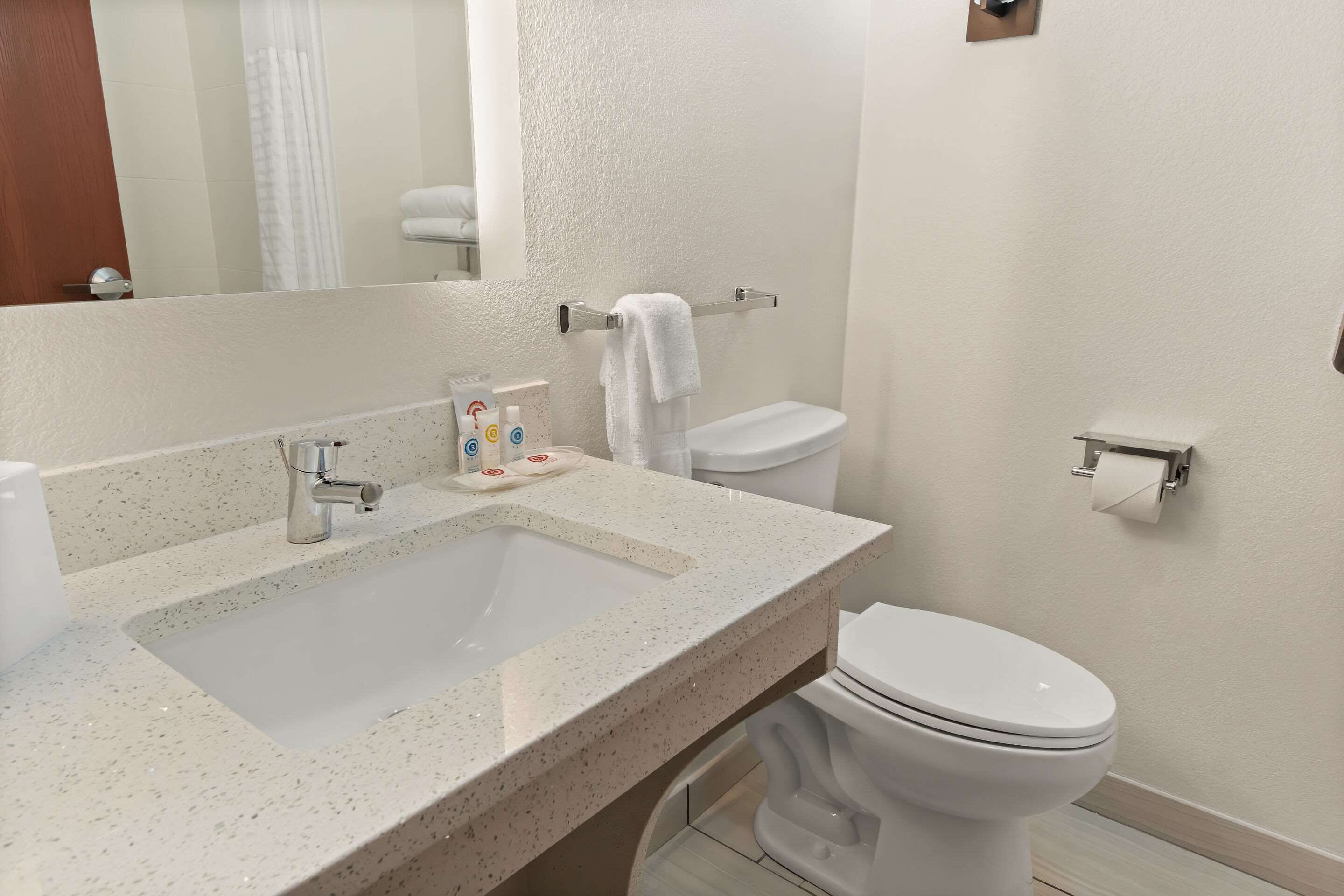 free toiletries, hair dryer, towels