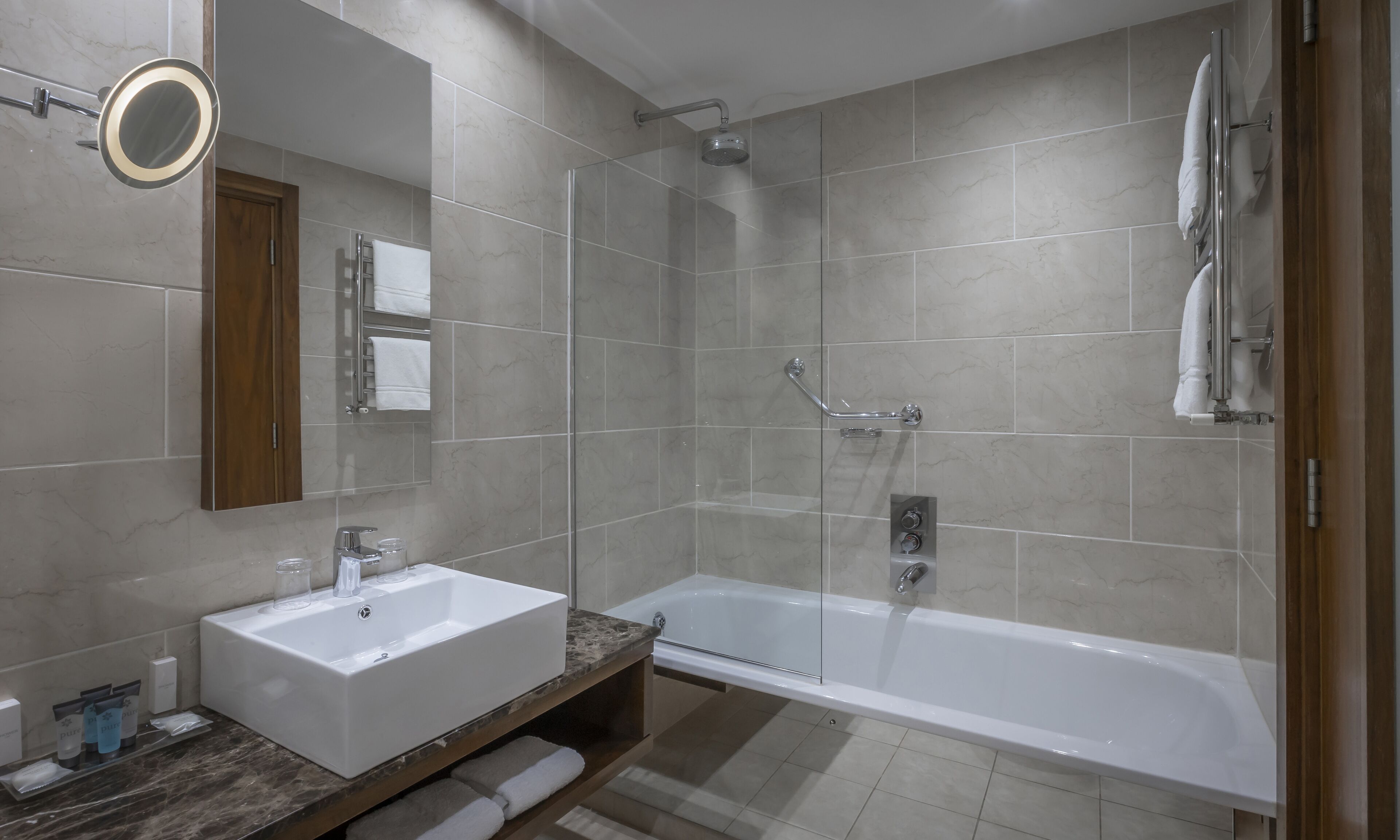 free toiletries, hair dryer, towels