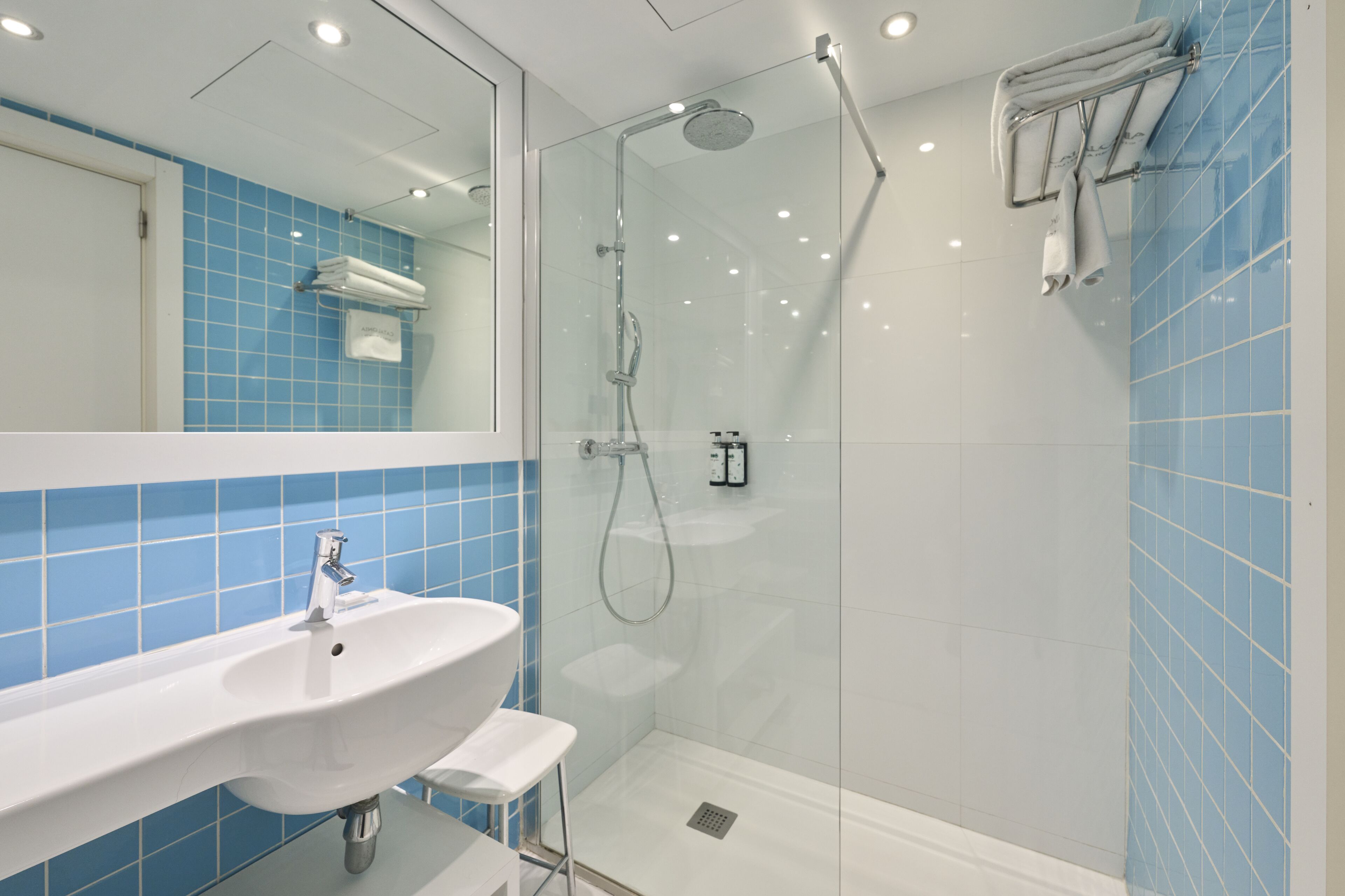 eco-friendly toiletries, hair dryer, towels