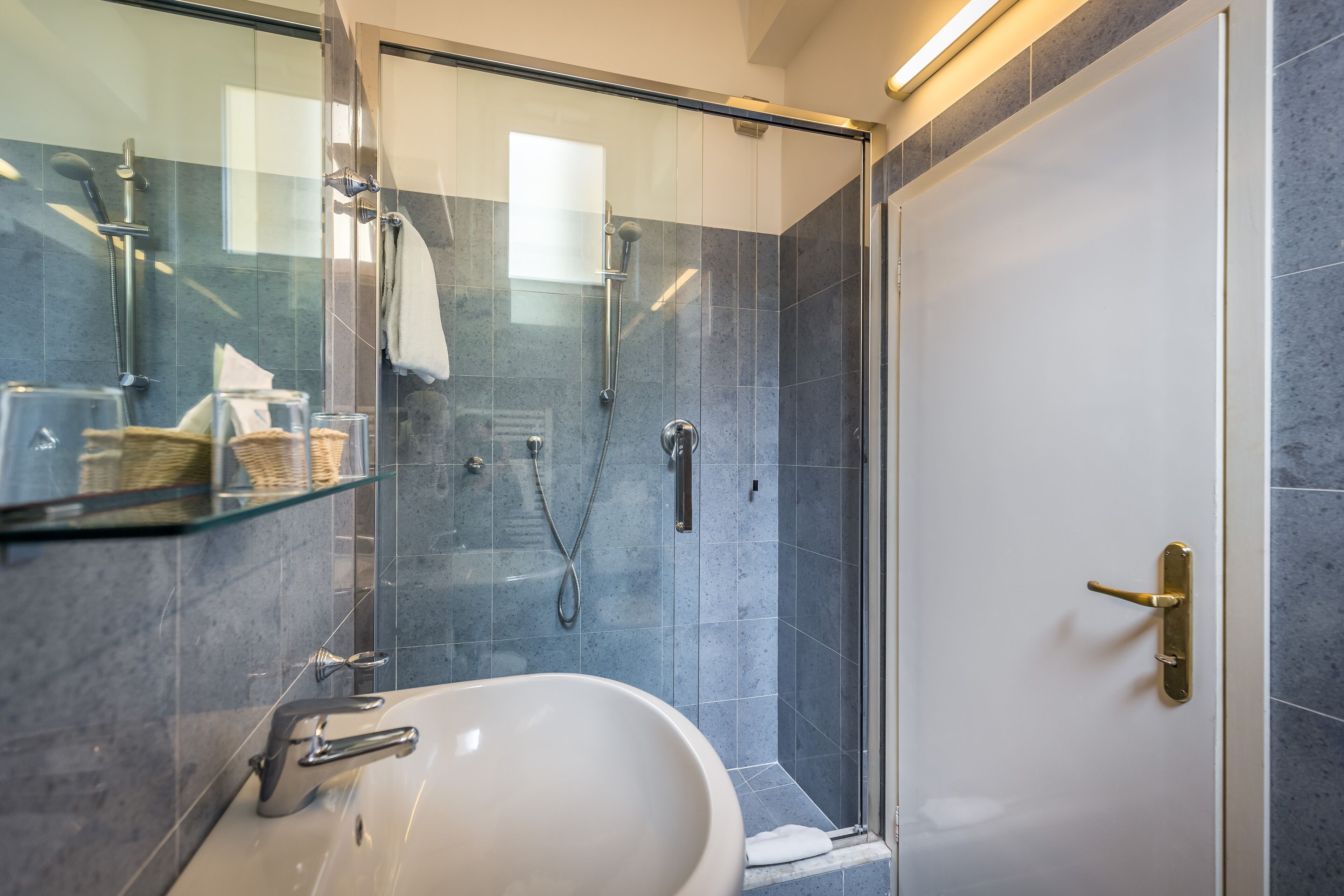 hair dryer, bidet, towels, soap