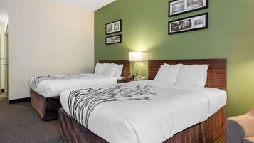 Desk, laptop workspace, blackout curtains, iron/ironing board