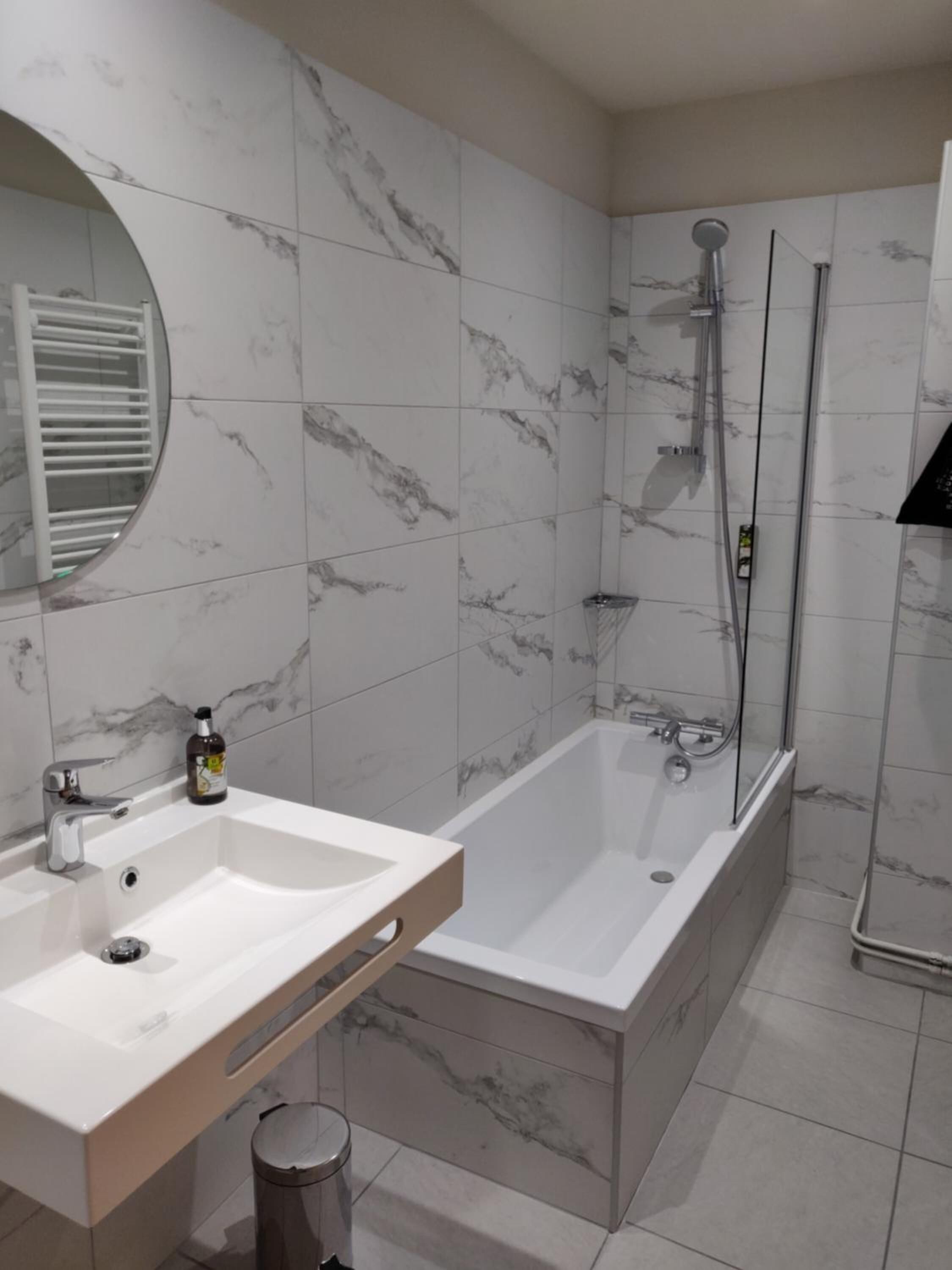 eco-friendly toiletries, hair dryer, towels, soap