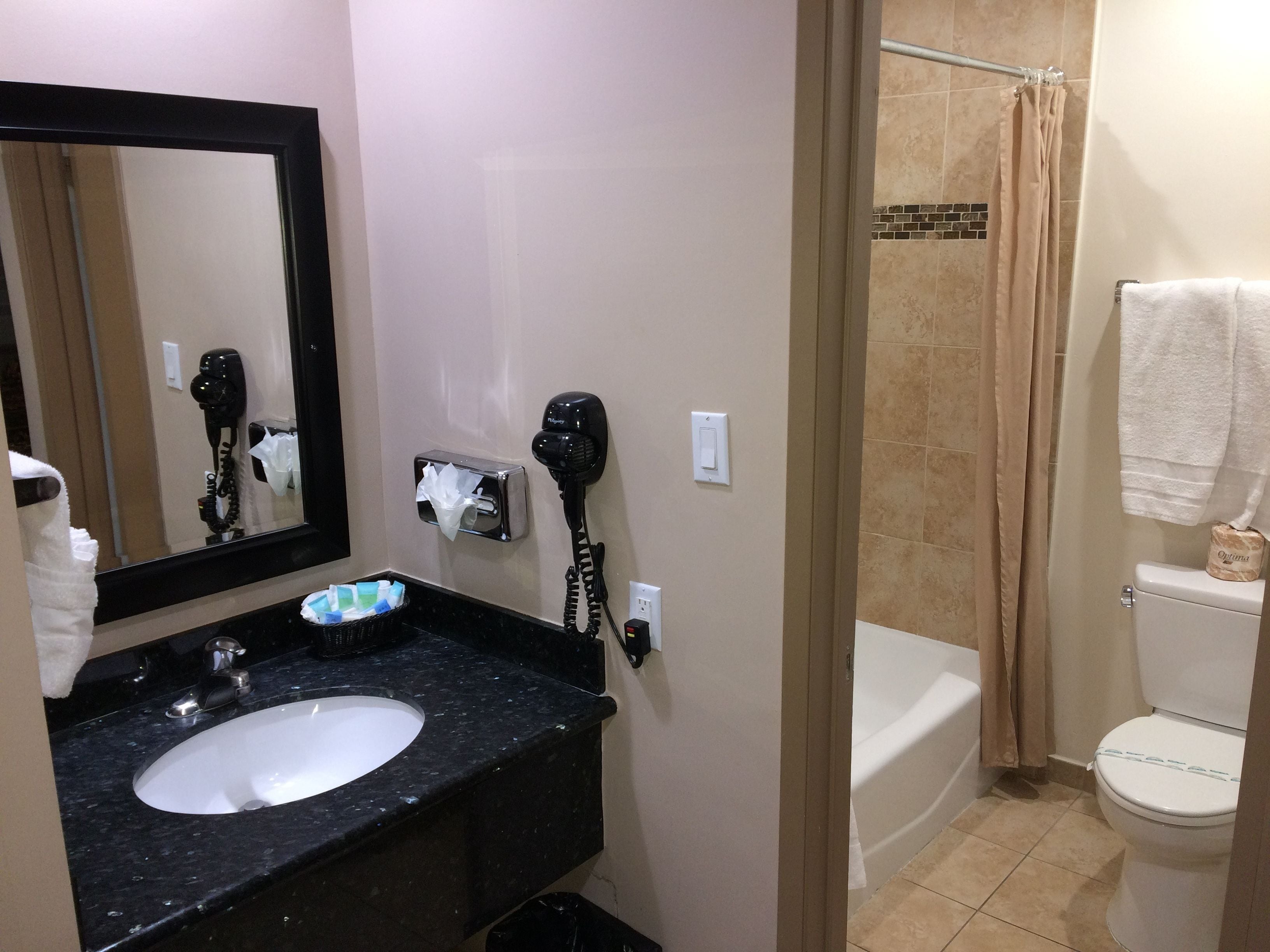 free toiletries, hair dryer, towels, soap