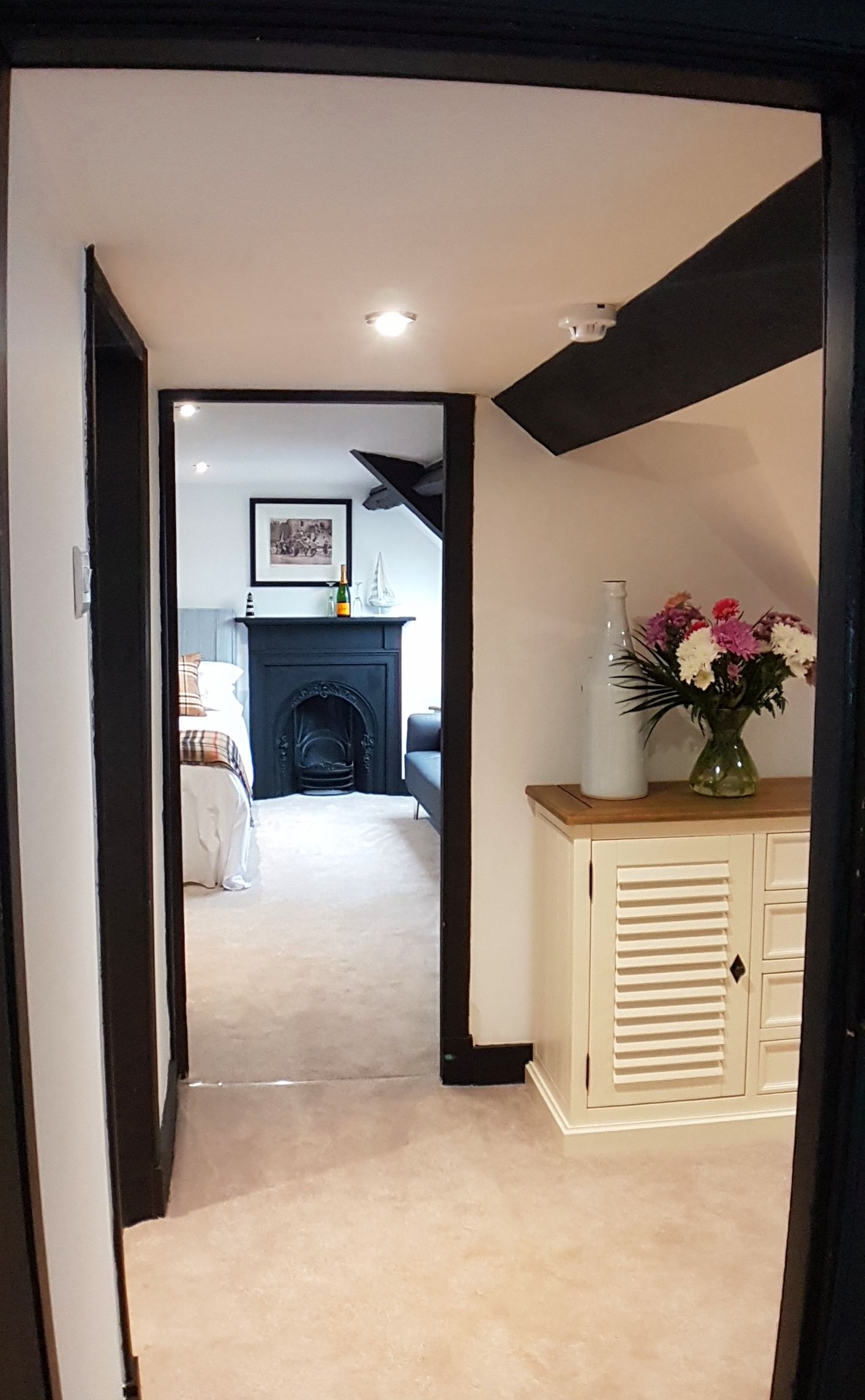 family room | select comfort beds, individually decorated, desk, iron/ironing board