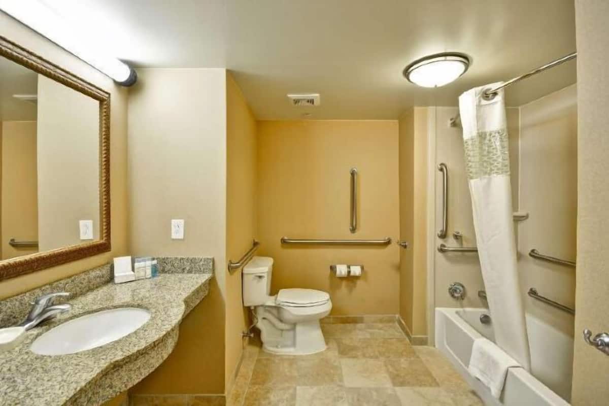 Bañera con ducha, artículos de tocador gratuitos, secador de pelo