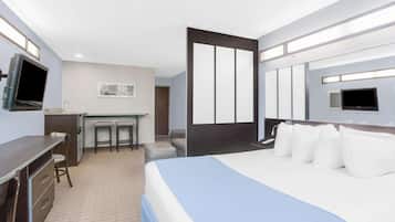 Premium bedding, pillowtop beds, desk, blackout drapes