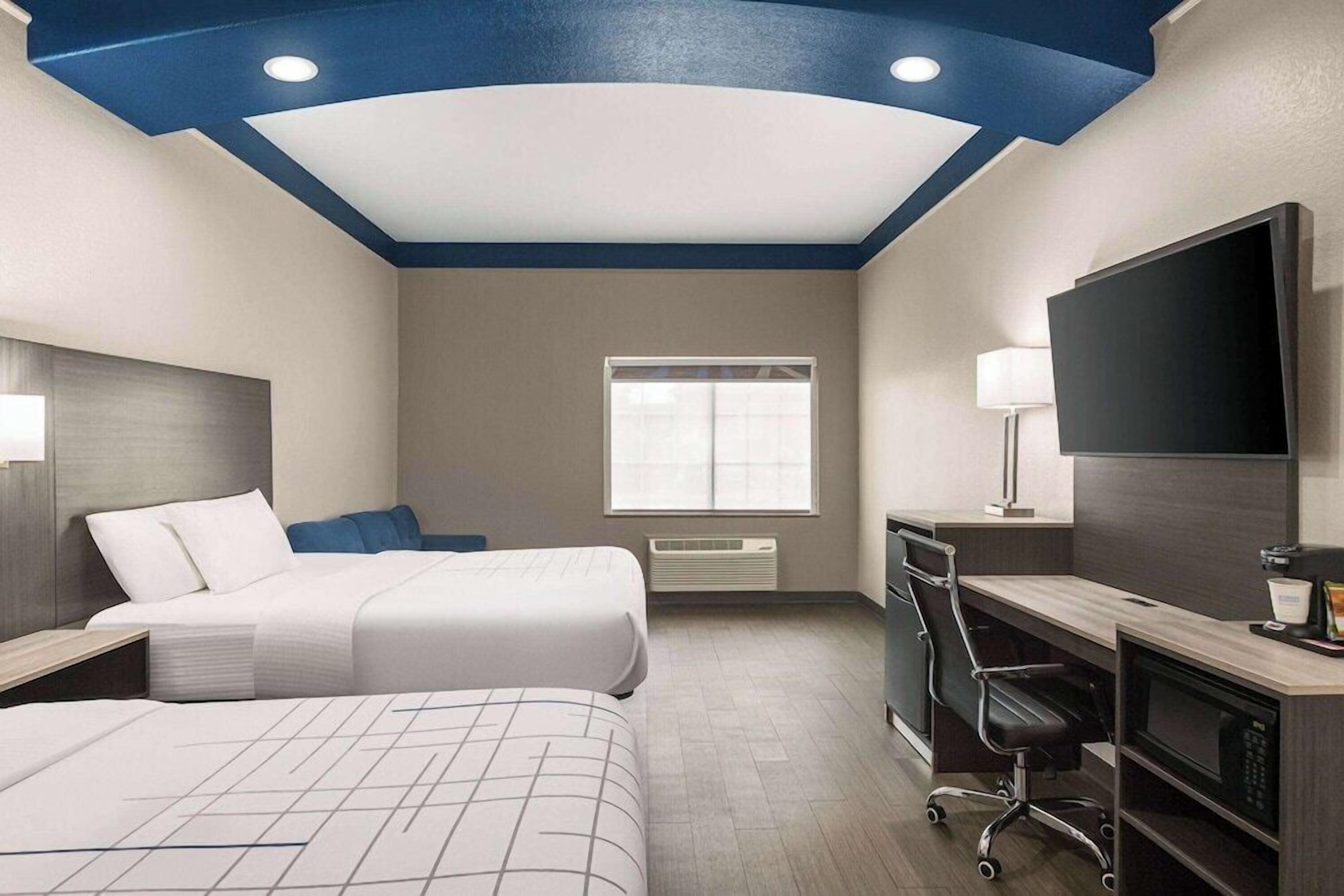 Premium bedding, pillowtop beds, desk, iron/ironing board