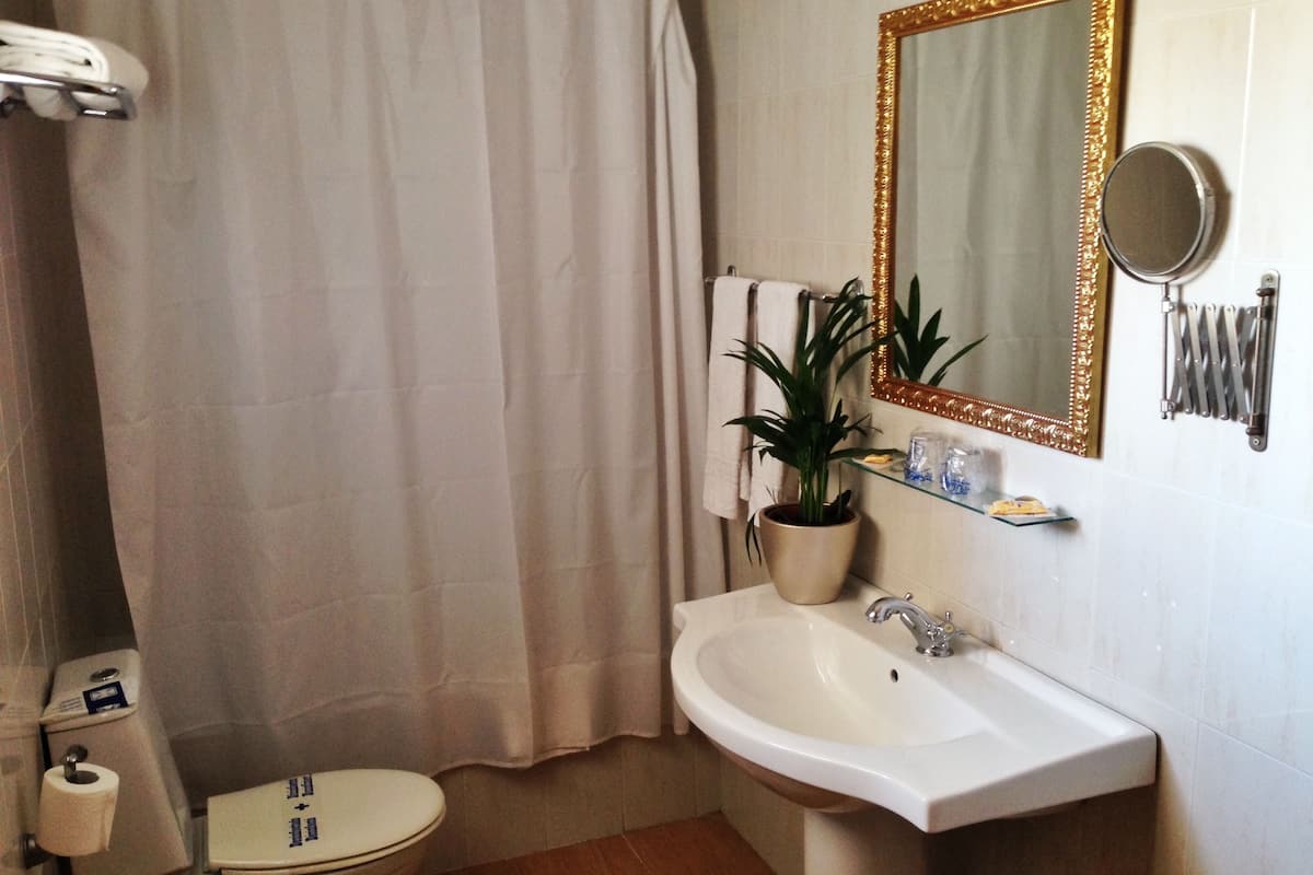 shower, rainfall showerhead, free toiletries, hair dryer