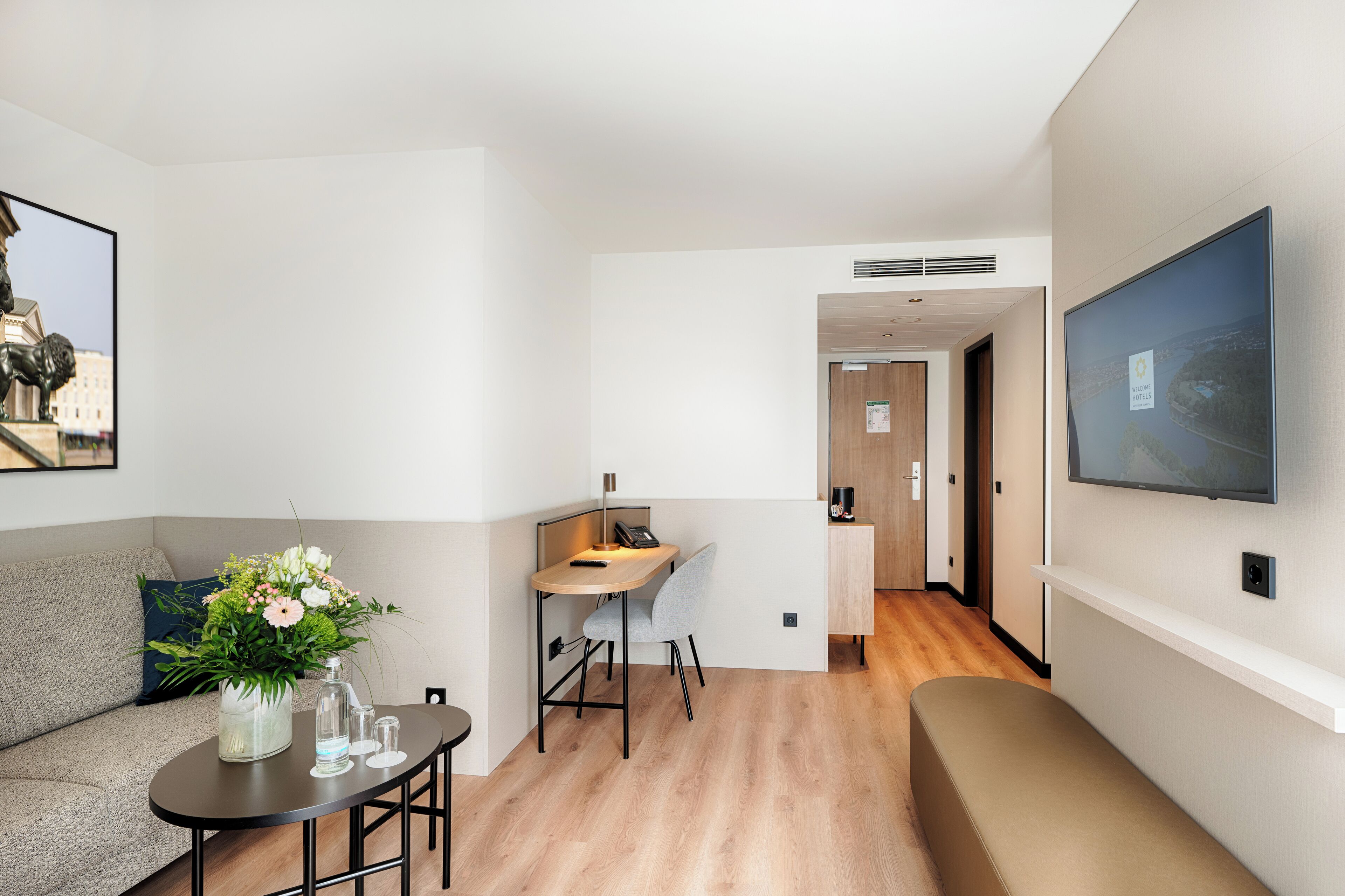 junior suite, multiple beds | premium bedding, in-room safe, desk, laptop workspace