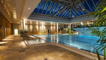 Indoor pool, outdoor pool, open 10 AM to 10 PM, sun loungers