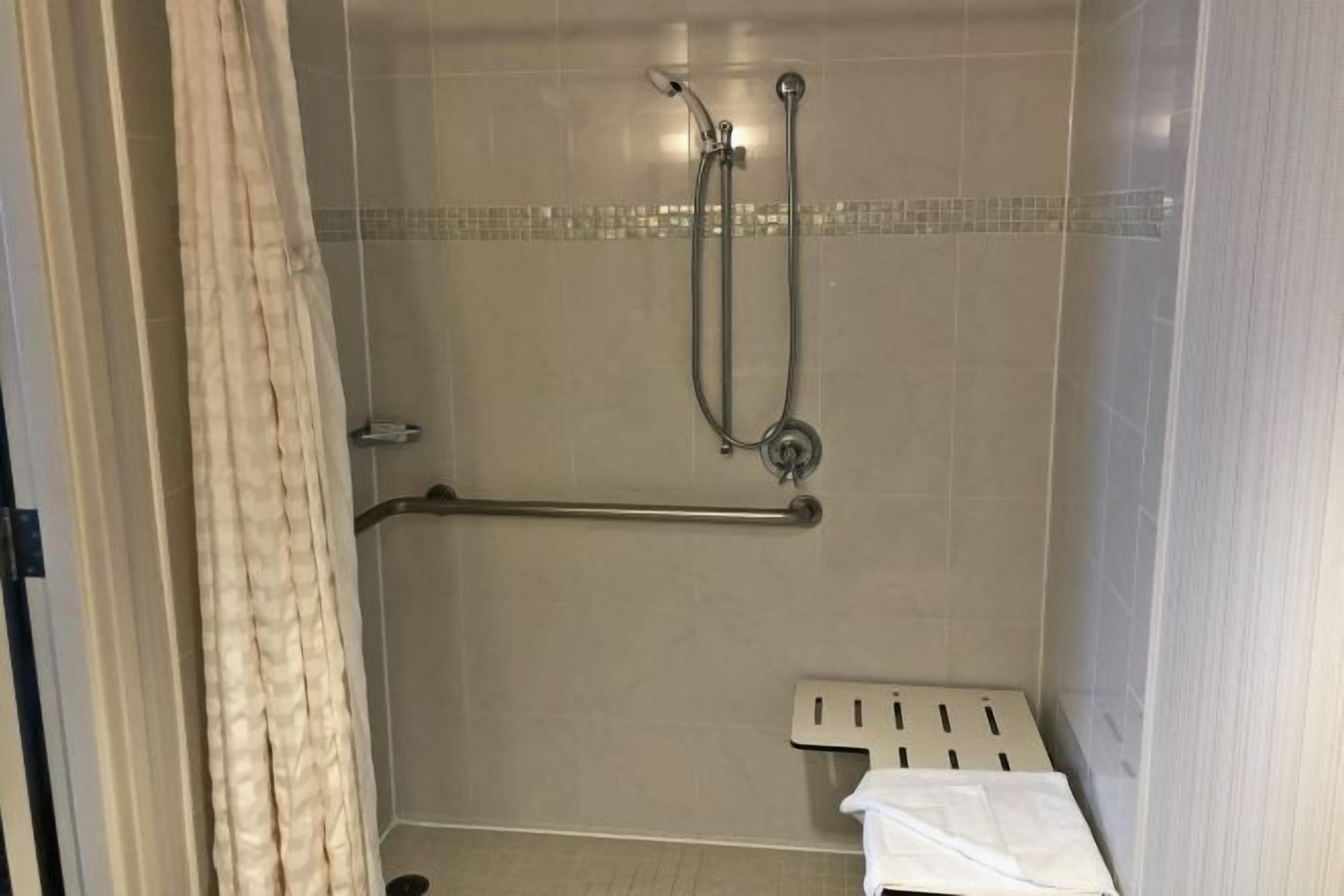Shower, free toiletries, hair dryer, towels