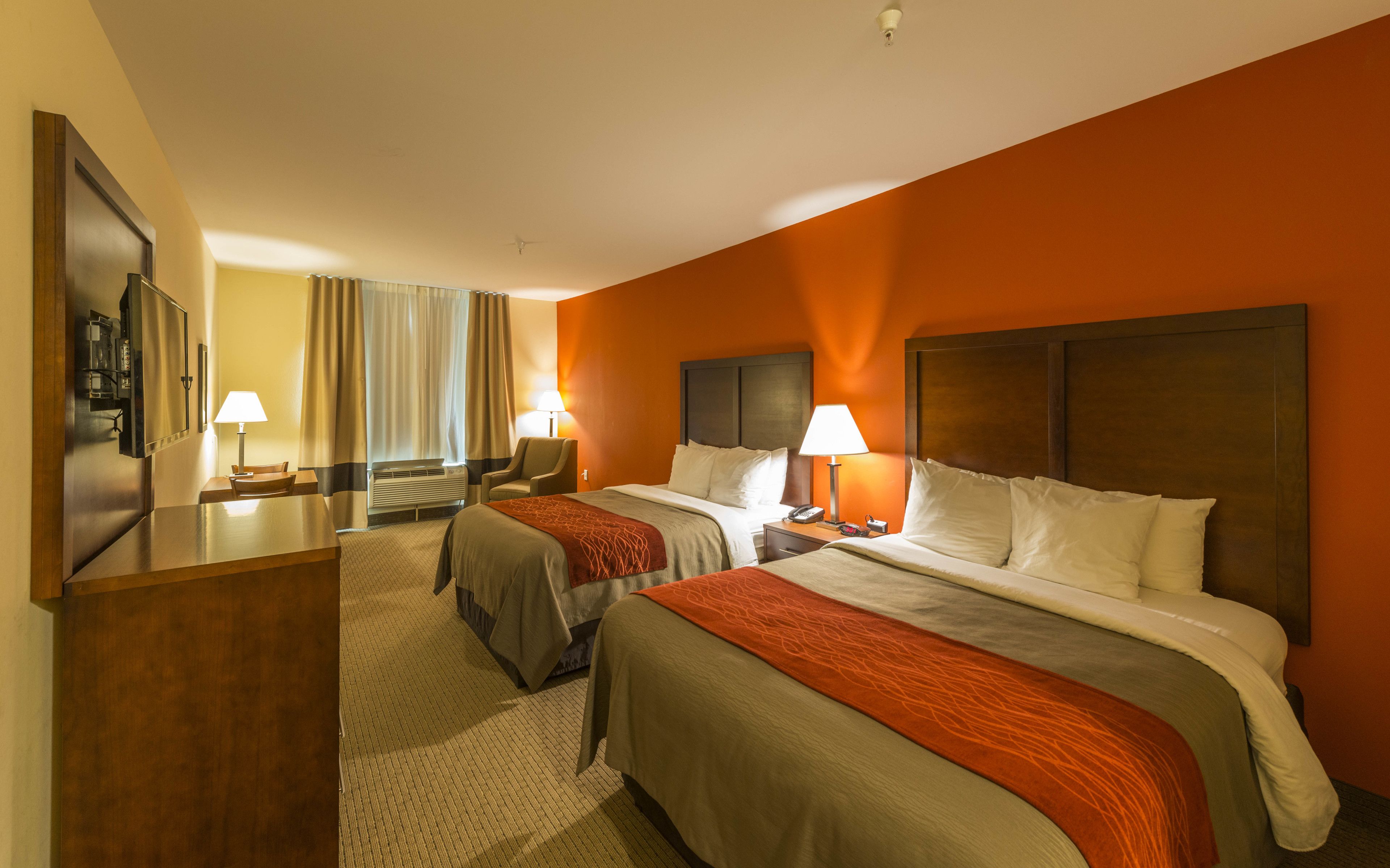 standard room, 2 queen beds, non smoking | desk, blackout curtains, iron/ironing board, free wifi