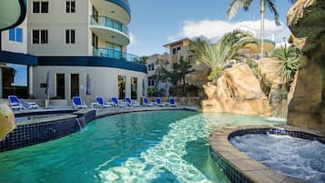 Outdoor pool, sun loungers