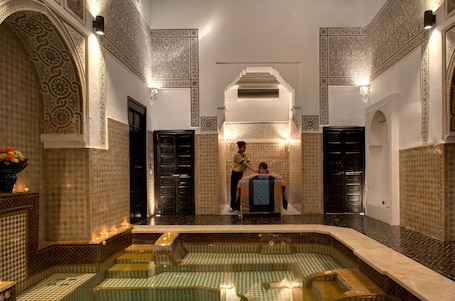 Couples treatment rooms, hot tub, Turkish bath, body treatments. Marrakech Riads, Angsana Heritage Collection