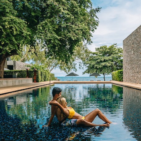 Outdoor pool, sun loungers