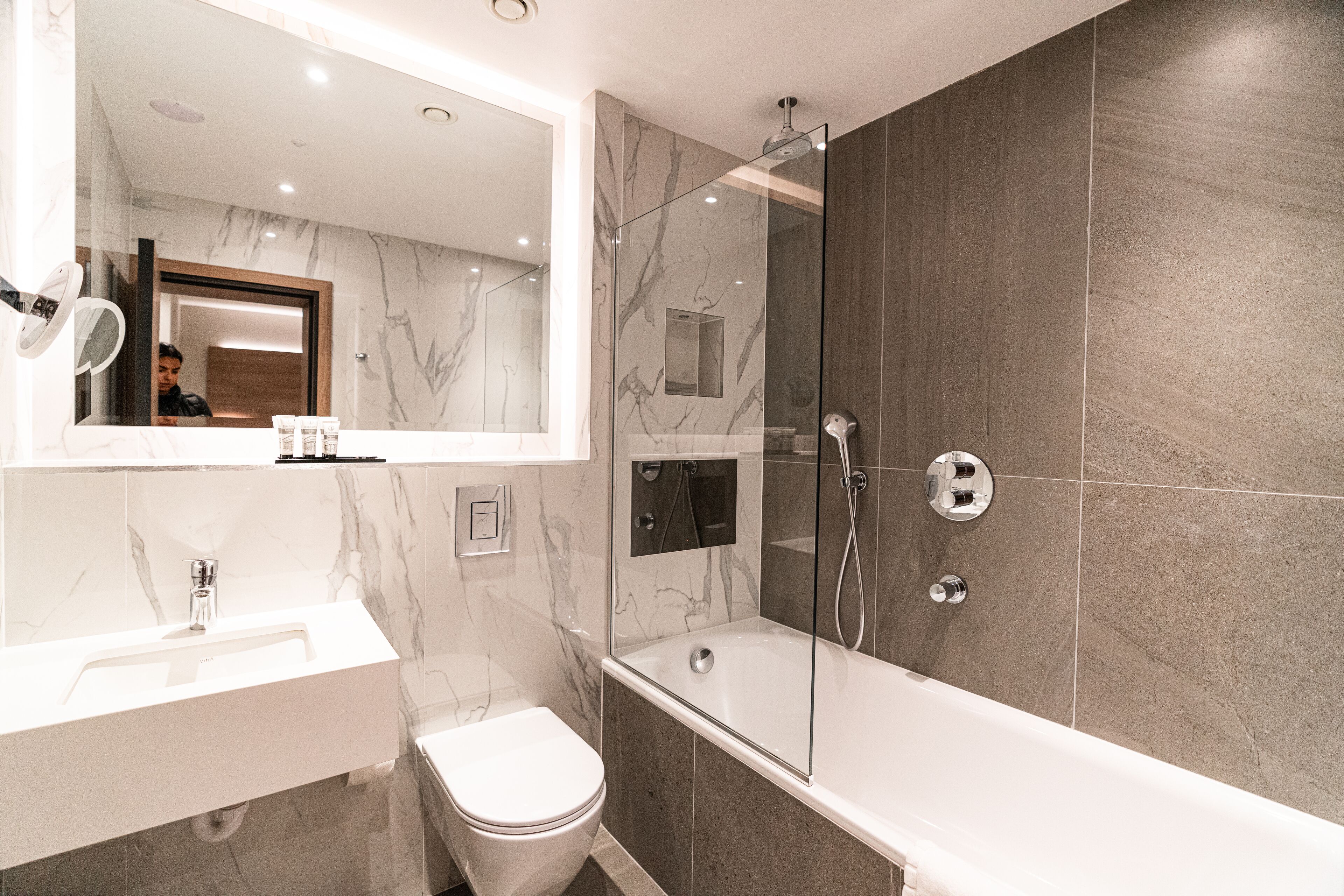 superior triple room | bathroom | hair dryer, towels, soap, shampoo