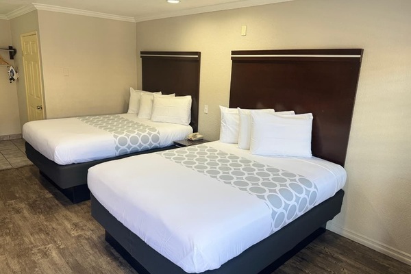 Standard Room, 2 Queen Beds, Non Smoking | Desk, laptop workspace, blackout drapes, iron/ironing board