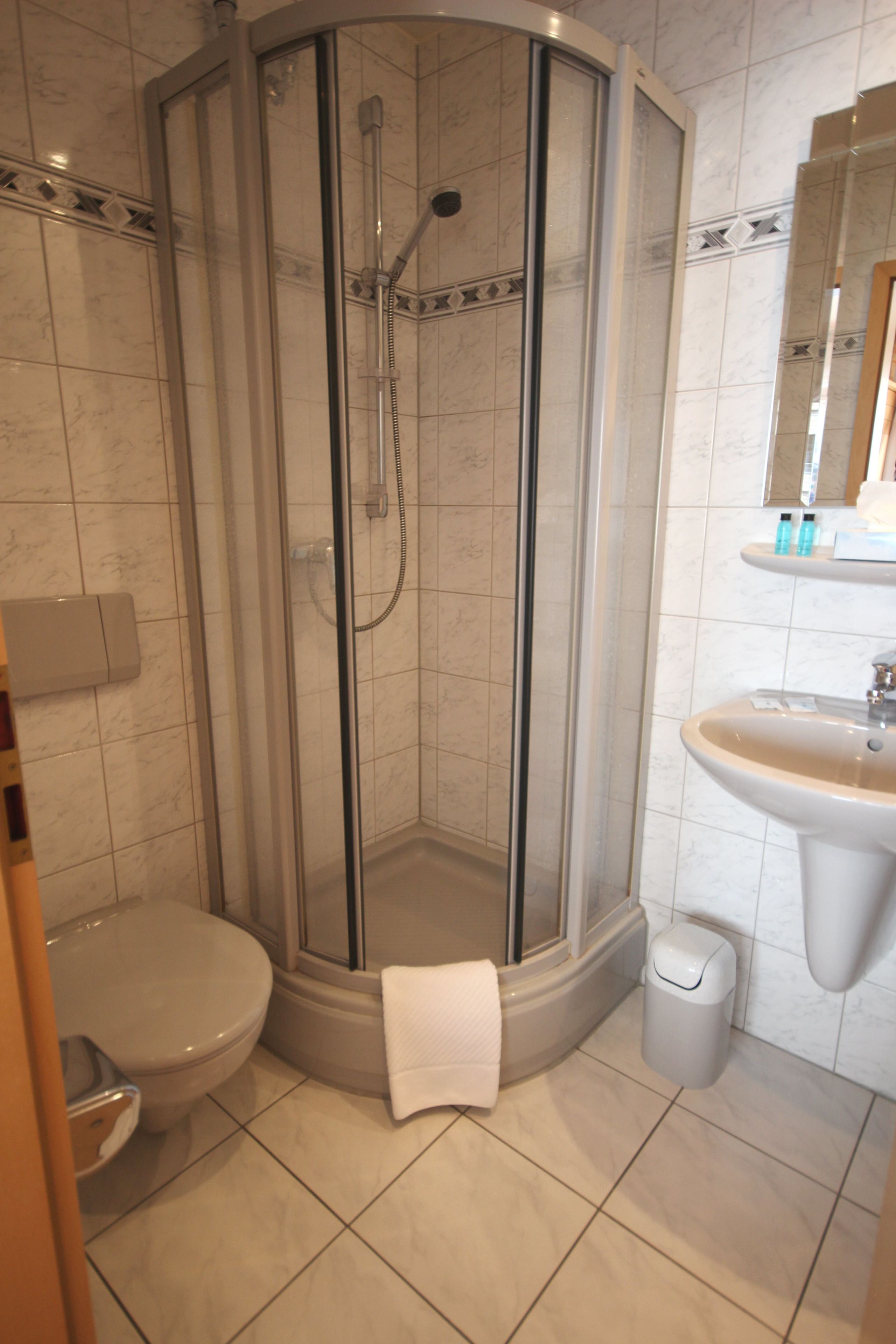 shower, free toiletries, hair dryer, towels