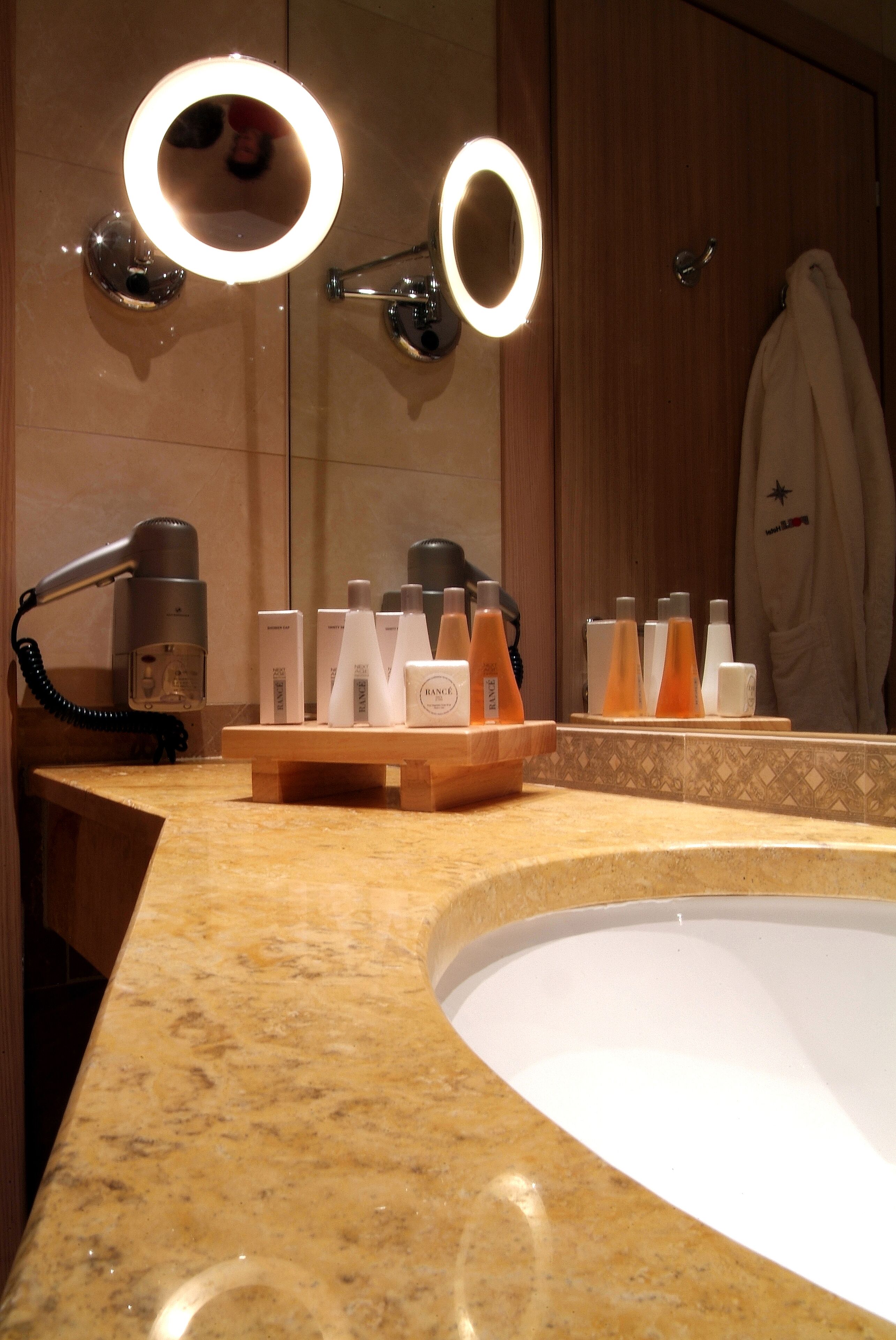 free toiletries, hair dryer, slippers, bidet