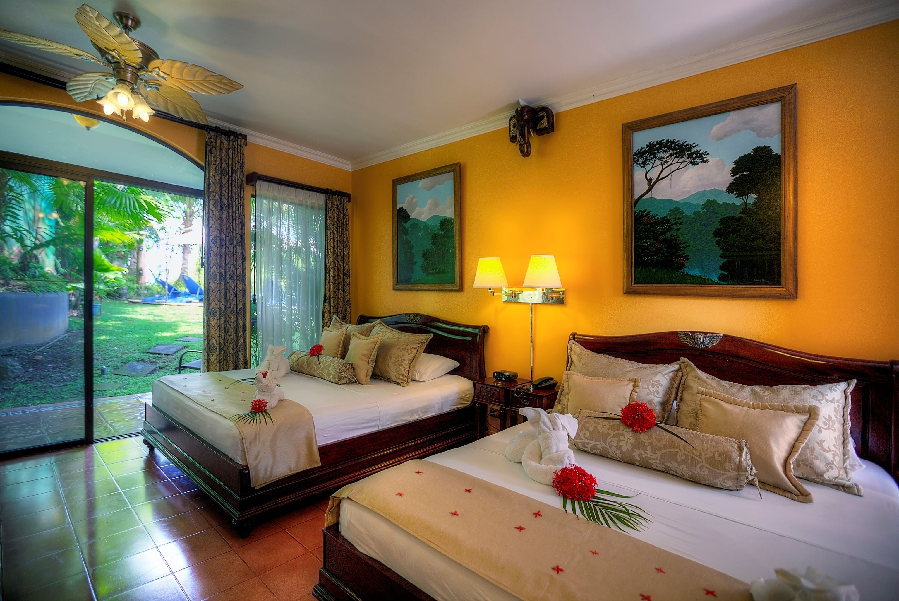 deluxe double room, 2 queen beds | down duvets, in-room safe, desk, free cots/infant beds