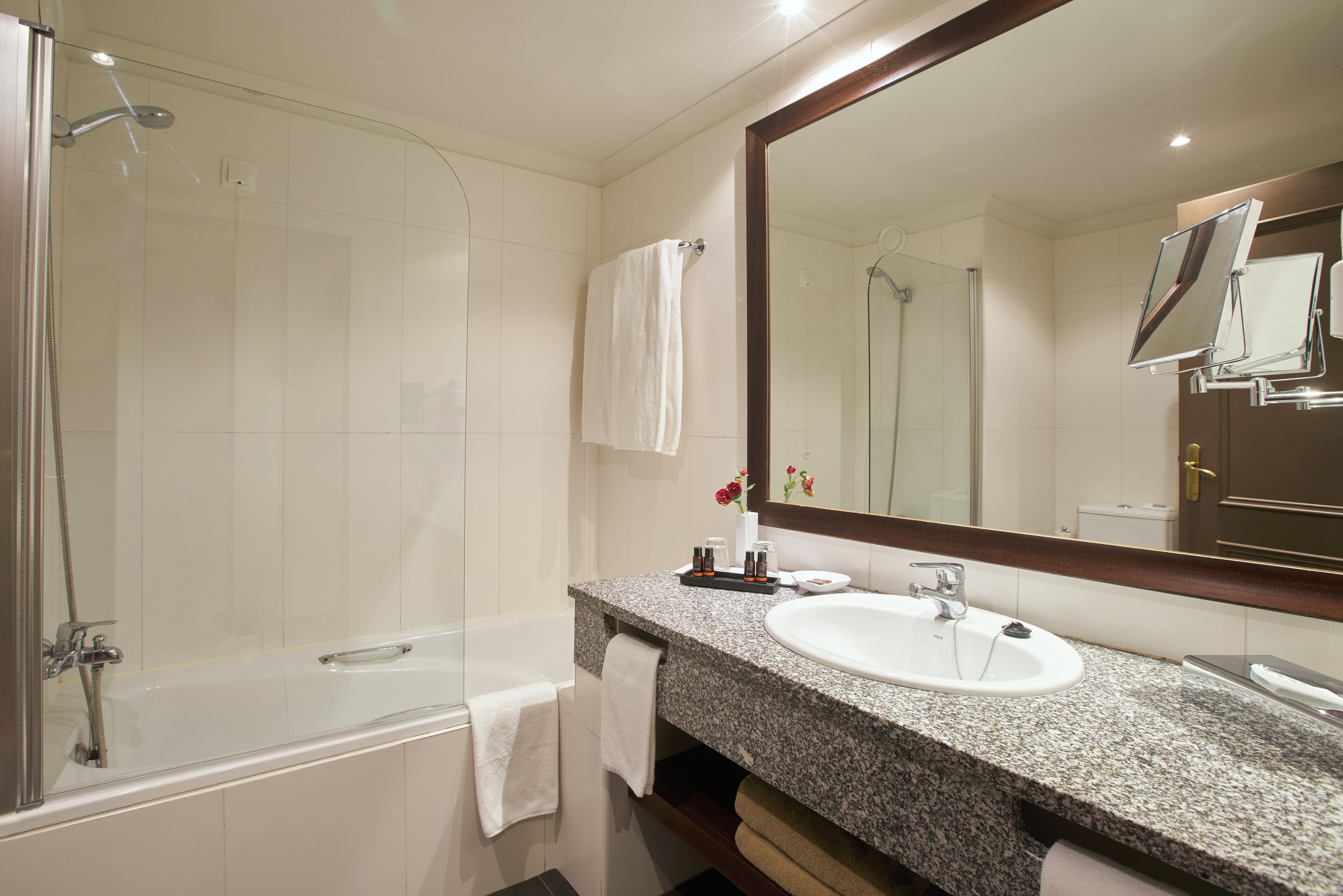 free toiletries, hair dryer, bidet, towels