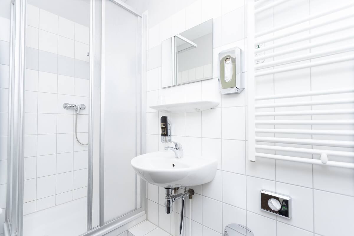 shower, free toiletries, hair dryer, towels