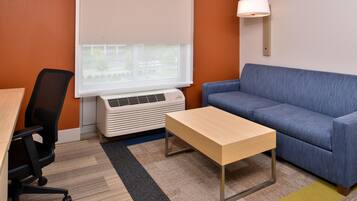 Pillow-top beds, desk, laptop workspace, blackout curtains