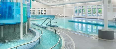 Indoor pool, seasonal outdoor pool, open 8 AM to 10 PM, sun loungers