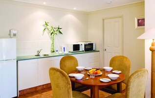 Fridge, microwave, electric kettle, toaster