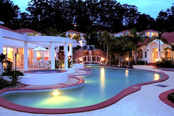Indoor pool, outdoor pool, pool loungers